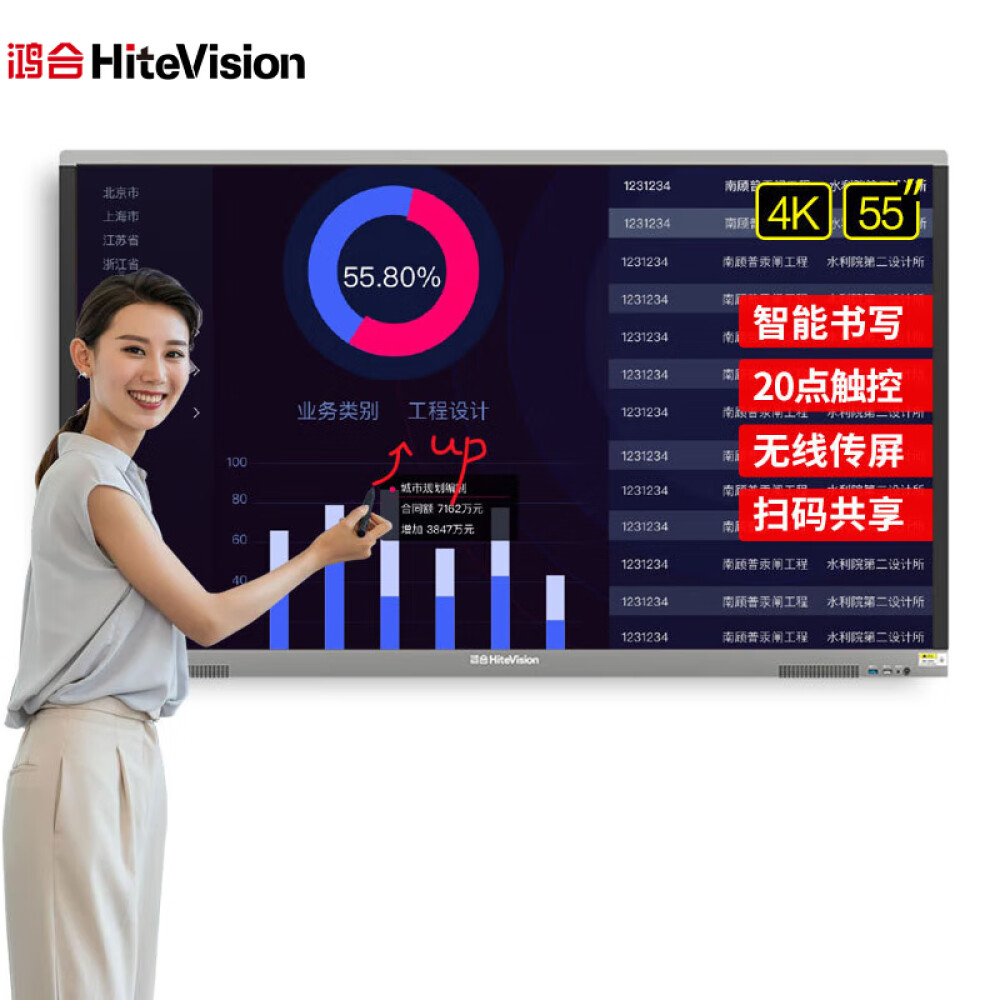鸿合(HiteVision) 会议平板一体机 视频会议大屏触屏多媒体教学电子白板智能解决方案 55英寸HD-556S